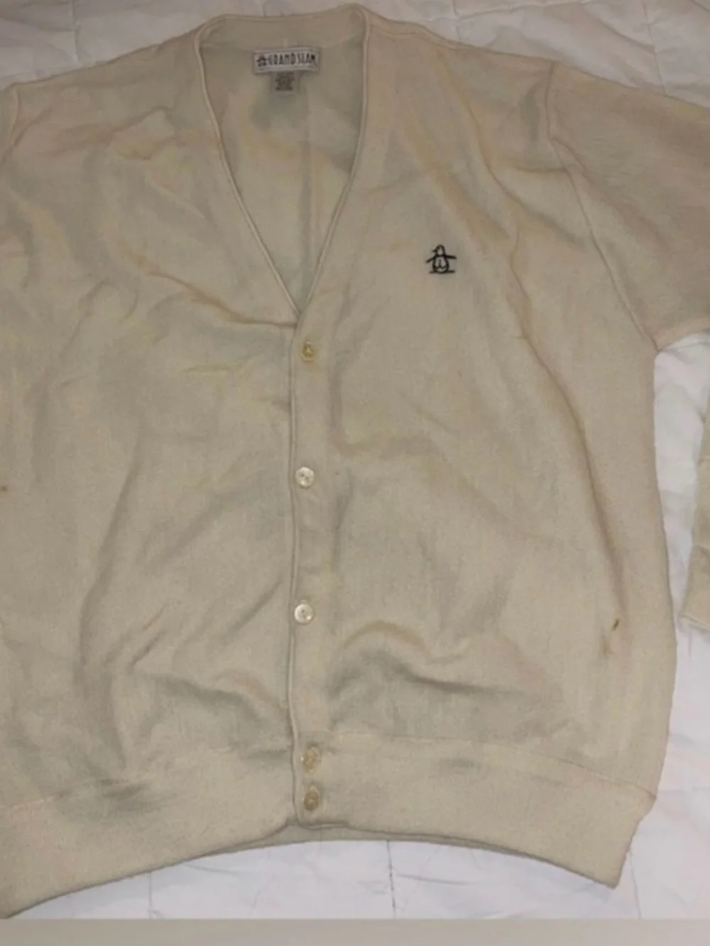 Vintage Grand Slam Beige Cardigan Penguin Sweater - Size XXL